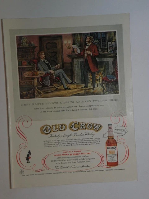 Magazine Ad* - 1958 - Old Crow Whiskey - Bret Harte & Mark Twain