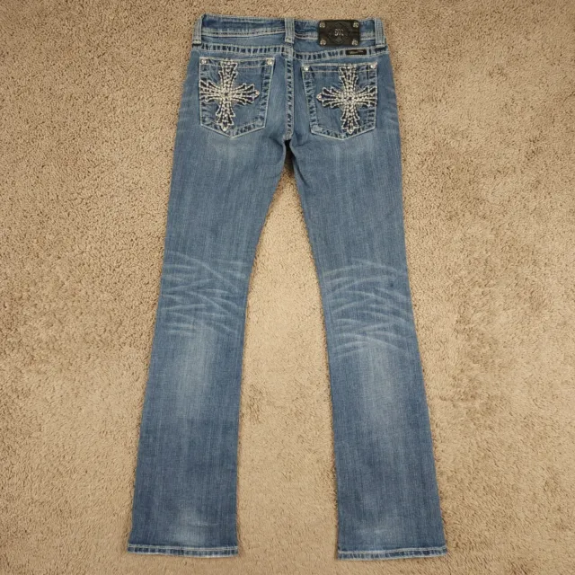 Miss Me JP5072 Boot Jeans 28 (30x34) Blue Denim Flare Thick Stitch Cross *Read