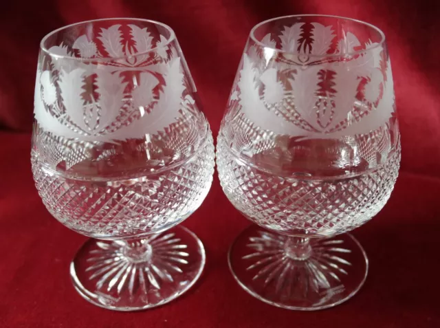 Edinburgh Crystal Thistle Pattern - Pair of Brandy Glasses - signed