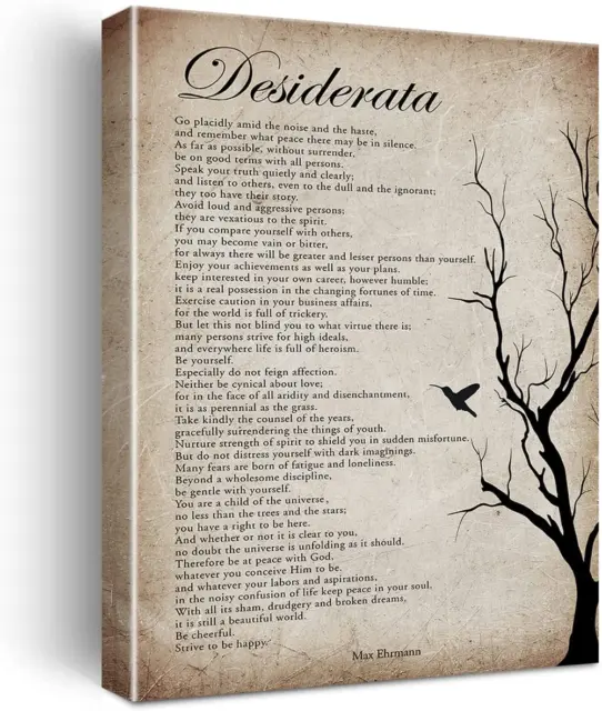 Positive Desiderata Poem Wall Art Canvas Print Vintage Poster Framed Motivationa
