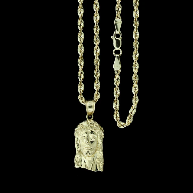 14K Gold Filled Micro Jesus Face Pendant With 30" Round Box Chain - Delicate Necklace
