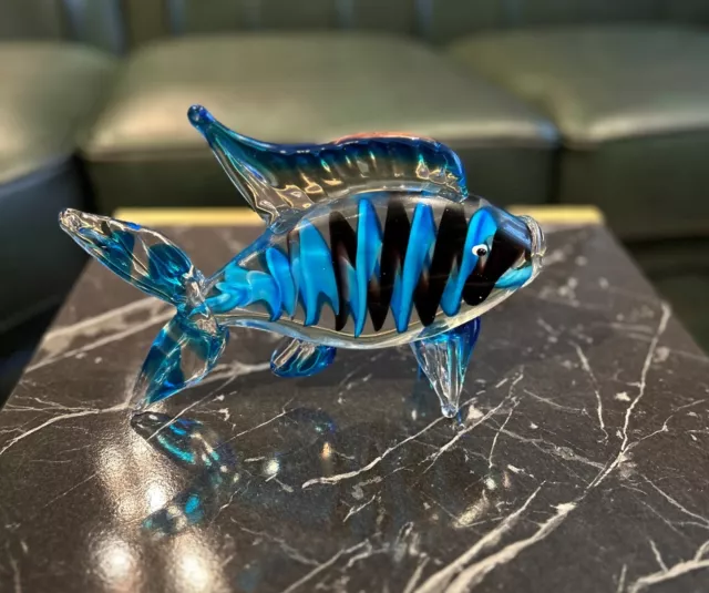 Murano Stil Glasskulptur  Fisch 16 cm blau
