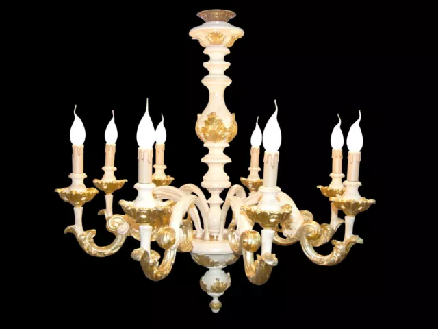 Lampadario in legno classico avorio e foglia oro a 8 luci BGA 1479-8m