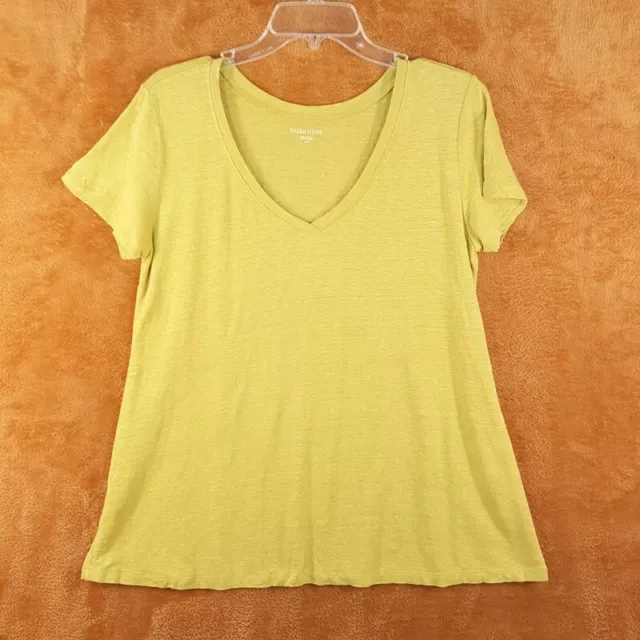 EILEEN FISHER Womens Top Small Yellow Pullover VNeck Organic Linen Slub Tee