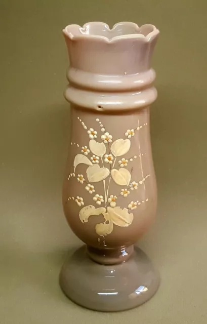 Antique Victorian, Bohemia Opaline Glass Vase,Hand Painted 1880,Rare Colour