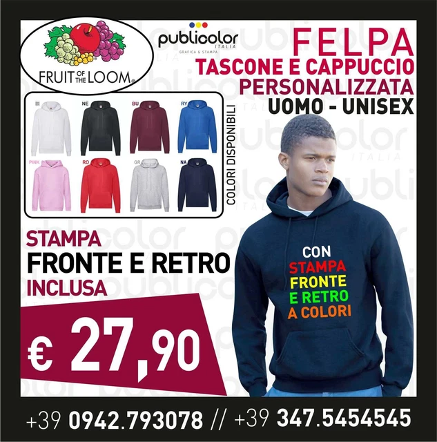 Felpa Cappuccio E Tascone Personalizzata Stampate Stampa A Colori Fronte Retro