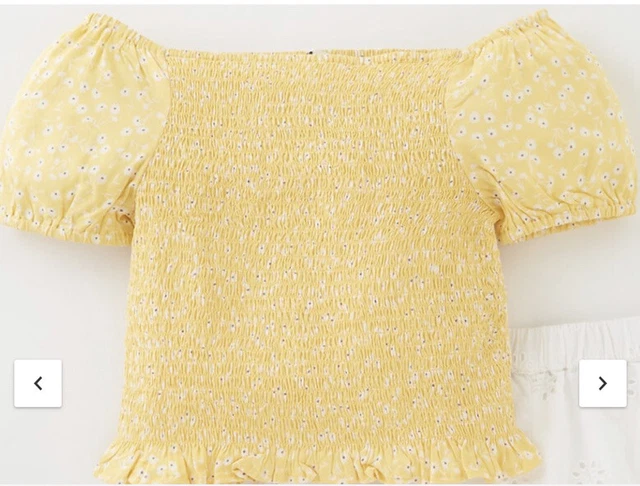 v by very girls yellow ditsy shirred Bardot summer top age 12 years BNWT