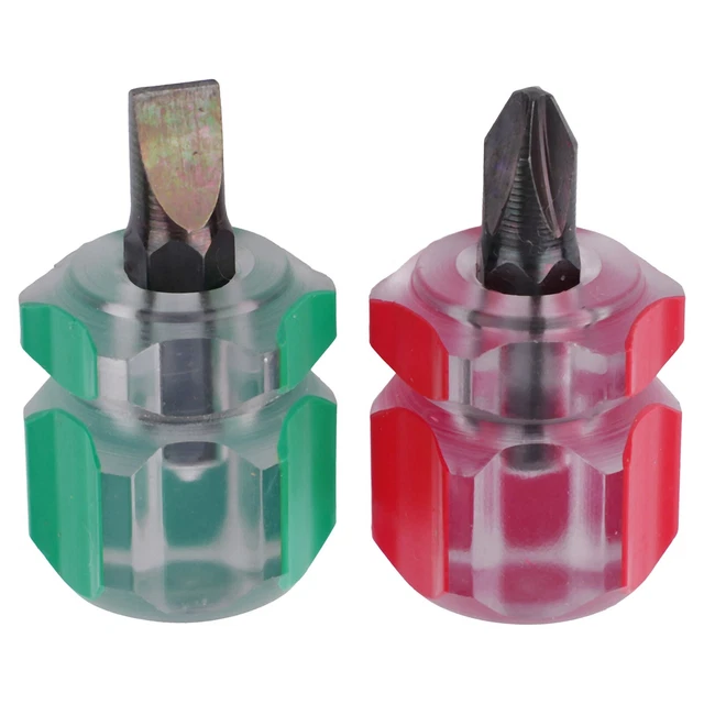 Compact Stubby Screwdriver Set for Home Repair Flat Head and Crosshead 2pcs