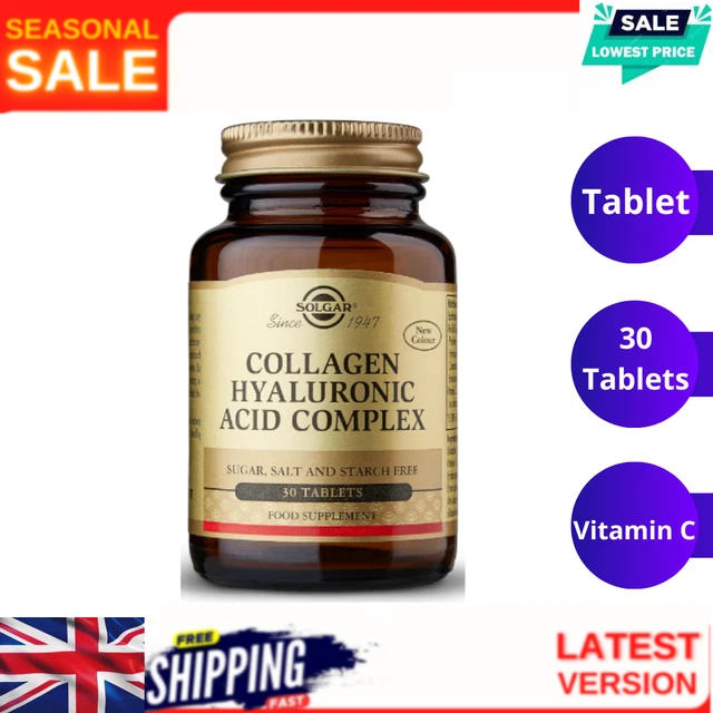 SOLGAR COLLAGEN HYALURONIC Acid Complex Reduces Fine Lines & Wrinkles