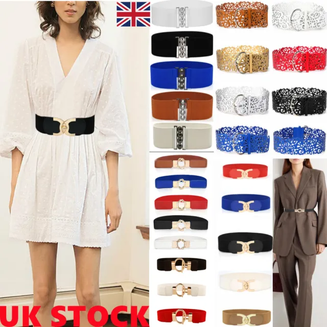 Womens Belt Waistband Stretch Elastic Wide Waist Ladies Dresses Metal Buckle UK