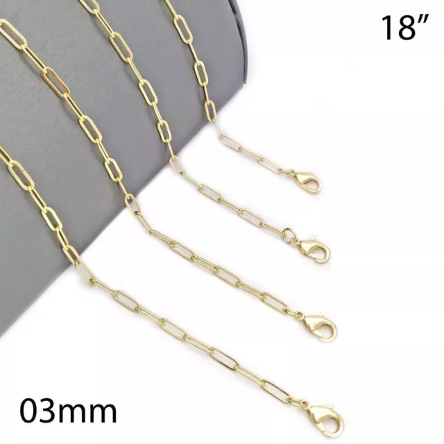 14K  Gold Plated Necklace Paper Clip Link 3Mm Wide X 18' + 2' Adjustable Lm504