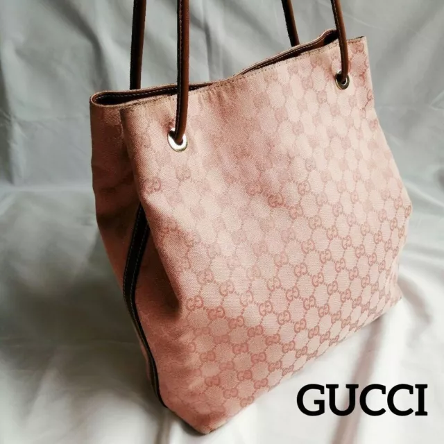 GUCCI Gucci Pink Tote Bag A4 GG Striped Guccissima Canvas