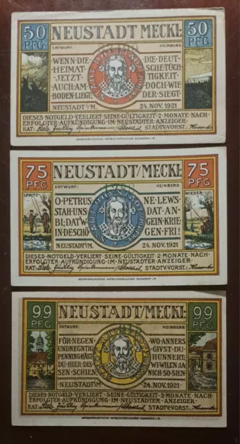 50, 75 und 99 Pfennig. Notgeldscheine der Stadt Neustadt/Mecklenburg von 1921