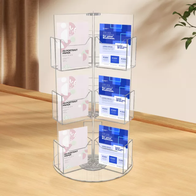 18 Pocket Acrylic Pamphlet Holder, Rotating Clear Brochure Display Holder, Stand