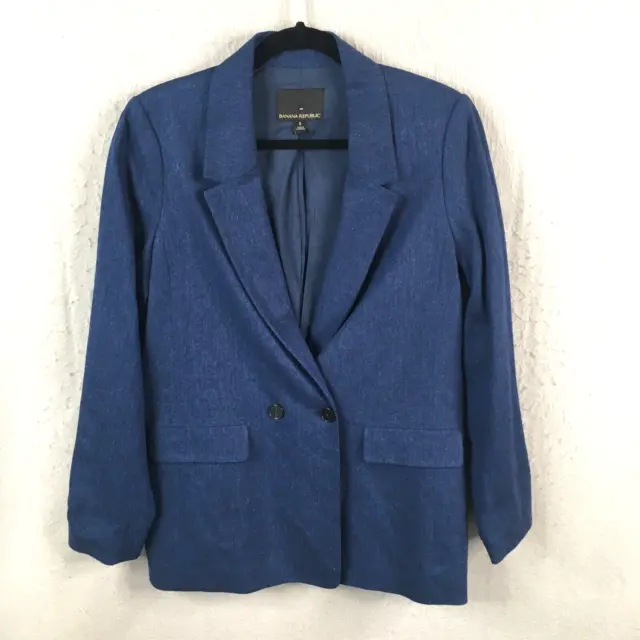 Banana Republic Blazer Womens 8 Blue Linen Blend Jacket Office Double Breasted