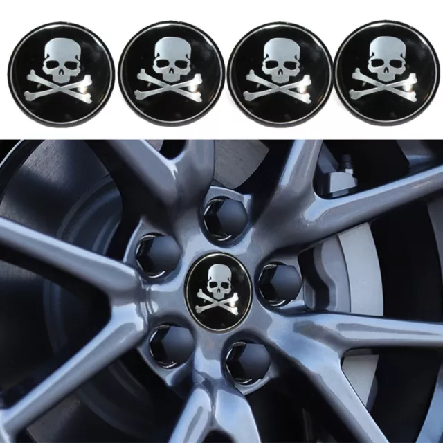 4× Car Wheel Emblem Hub Center Cap Cross Bone Skull Sticker Styling Accessories 2