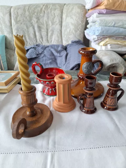 Konvolut Kerzenhalter aus Keramik und Holz