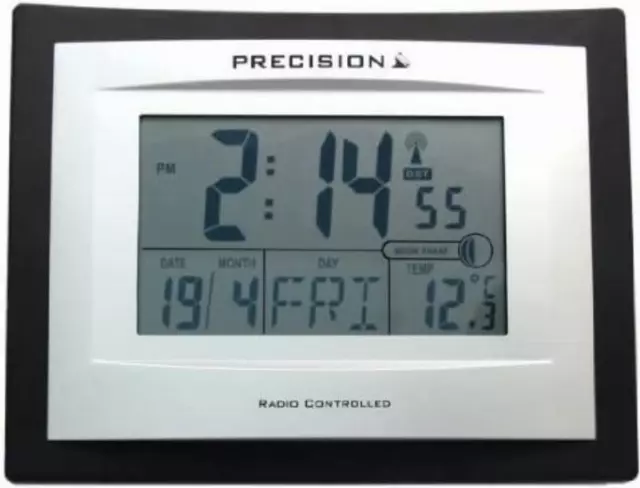 LCD Radio Controlled Alarm Clock, Black Precision Silver