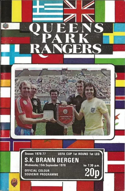 Football Programme QPR v BRANN BERGEN Sept 1976 UEFA CUP