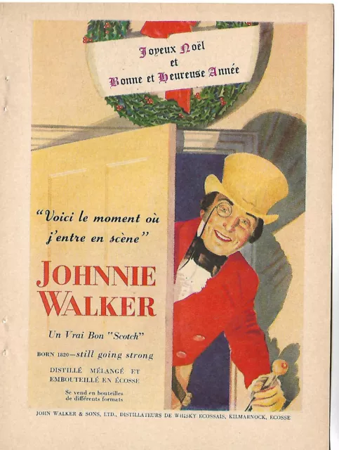 1956 Johnnie Walker Scotch At Christmas Original Ad In French