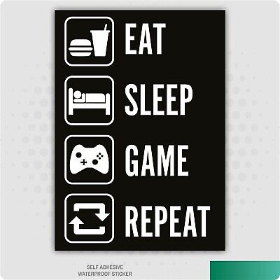 Eat Sleep Game Repeat - Gamer Wall Art Decal Self-Adhesive Sticker