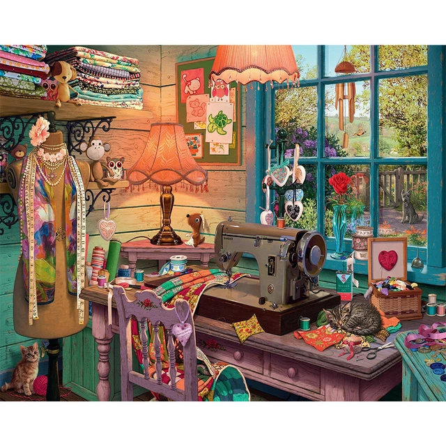 Kit de pintura sin marco por números hágalo usted mismo máquina de coser dibujo sobre lienzo arte artesanal