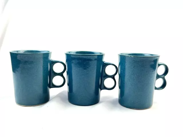Set 3 Bennington Potters Turquoise Blue Teal Trigger Handle Pottery Coffee Mugs