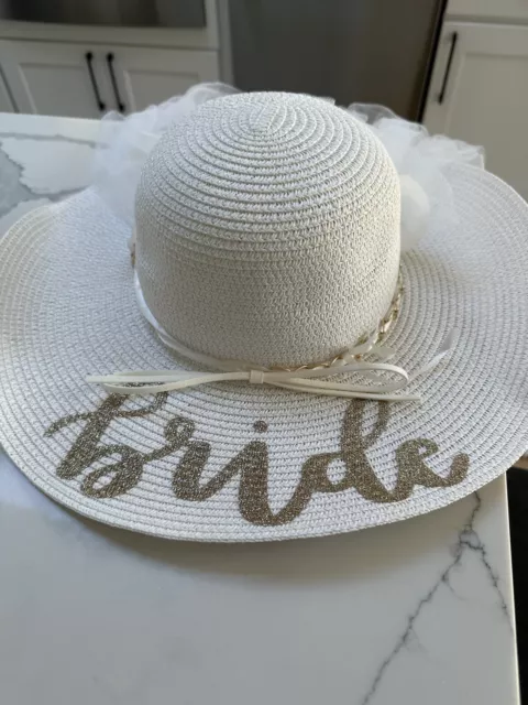 “Bride" Floppy Beach Sun Hat  With Veil Bachelorette Wedding Honeymoon