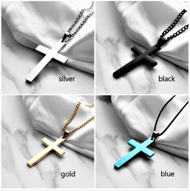 Herren Damen Kreuz Kette Edelstahl Halskette Anhänger Schmuck Silber Gold Blau