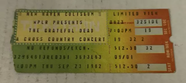 9/23/82 Grateful Dead Concert Music Ticket Stub New Haven Connecticut Coliseum