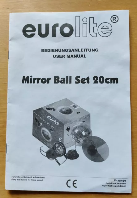 EUROLITE Spiegelkugelset Mirror Ball Set 20 cm mit Pinspot - Bedienungsanleitung