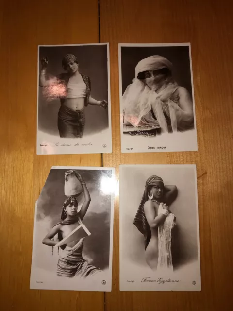 4 Ansichtskarten Aktfotos Orientalische Frauen schwarzweiß, sehr alt, RARITÄT