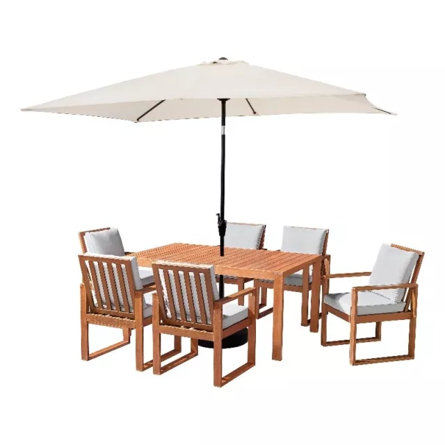 Weston Natural Wood Table with 6 Chairs 10-Foot Rectangular Umbrella Beige