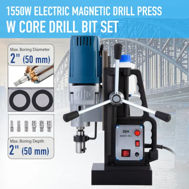Precision 1550W Magnetic Drill 3500lbf/15500N 6 Bits Portable Mag Drill Press