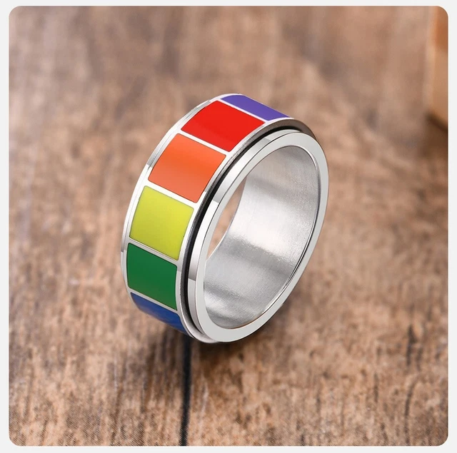 Bague Homme Neuve Rotative Arc-En-Ciel En Acier Inoxydable - Envoi Suivi Gratuit