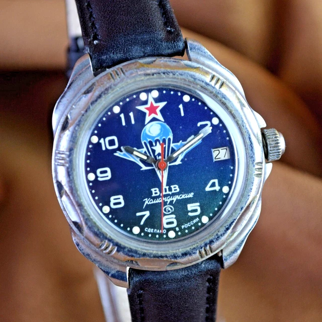 VOSTOK Komandirskie Orologio Automatico Uomo 24h: Polso Militare Russo WR 200m | Modello 650853 Quadrante Blu 41mm - 2