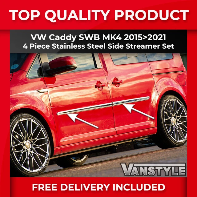 Fits Vw Caddy 15>21 Swb Side Moulding Chrome Trim Streamer Cover Body Protector