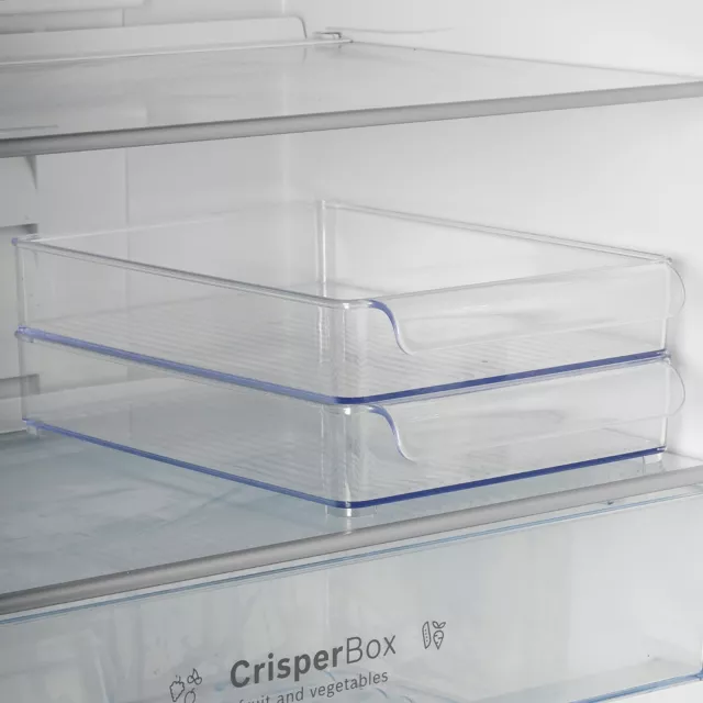 2 Clear Plastic Fridge Organiser Fruit Veg Rack Box Cupboard Storage Holder Tray