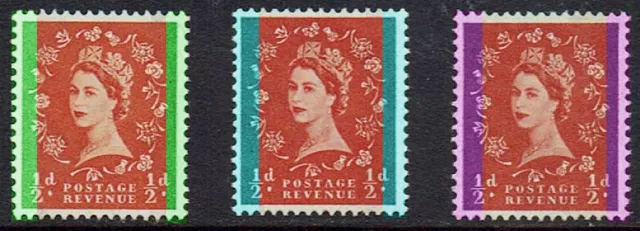 1960-7 QE2  Multi Crown Wmk, 1/2d PHOSPHOR COLOURS set, superb U/M (sg610)