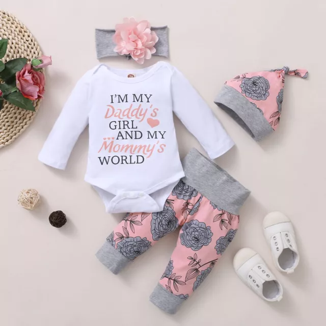 Newborn Baby Girl Clothes Infant Romper Floral Jumpsuit Dress Headband Outfit
