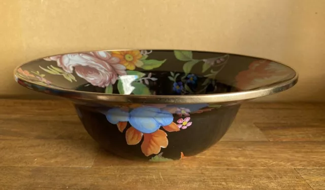 MacKenzie-Childs Flower Market Large 12" Enamel Serving Bowl — Black