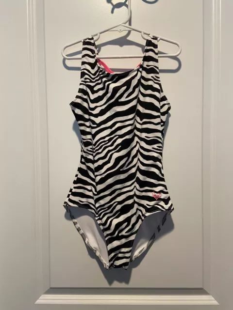 Justice Girls Zebra Bathing Swim Suit Size 10 One Piece Black White