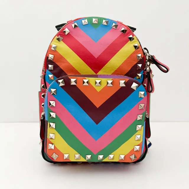 Valentino Rockstud 1973 Mini Backpack Rainbow Stripe Multicolor Chevron