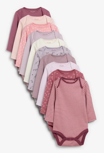 BNWT Next Baby Girls Bodysuits 10 Pack Pink Long Sleeve Vest Tops 6-9 Months