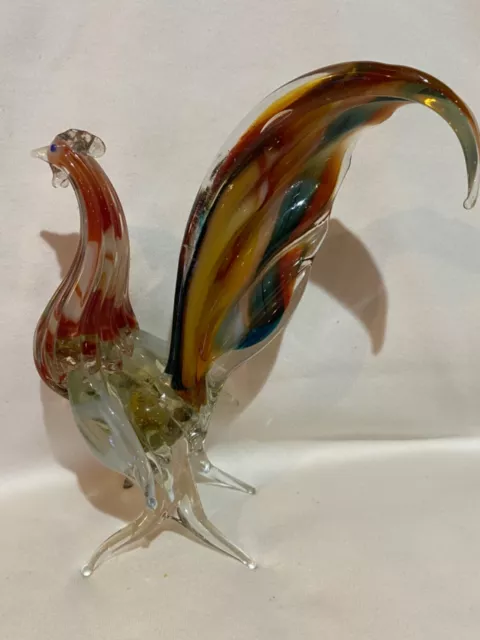 vintage murano hand blown rooster art 8" tall excellent condition