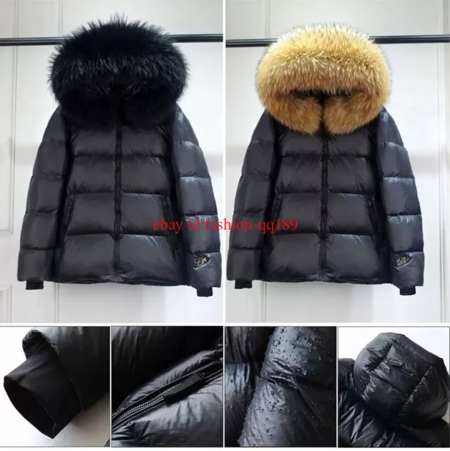 Damen Warm Winter Jacke daunen jacke daunen mantel 100% Echt Pelzkragen Parka