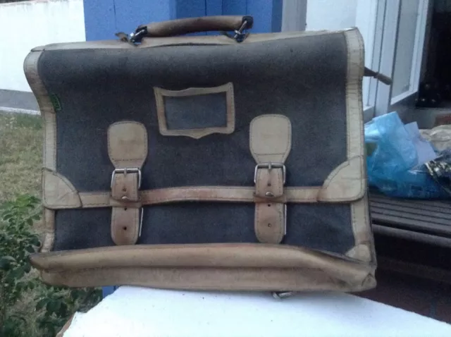 cartable TANN'S vintage 80 daim gris et cuir camel .( L/D) *