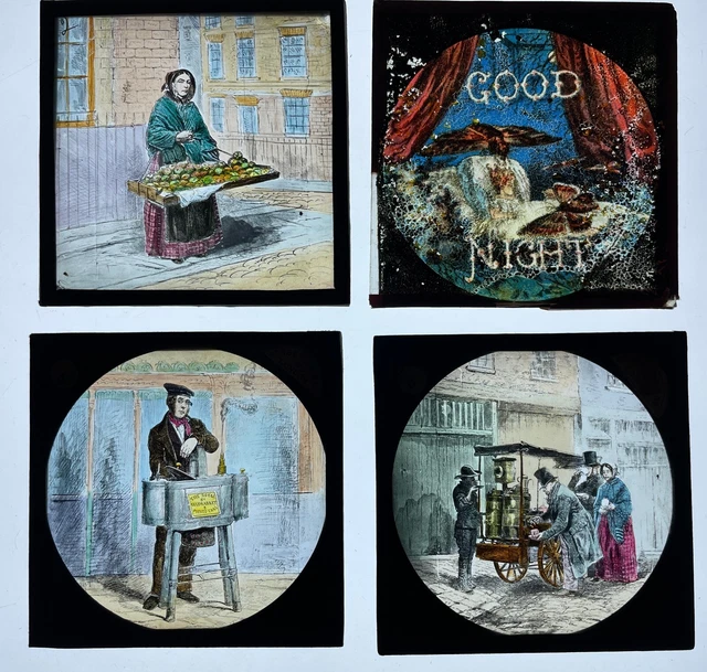 4 x VIKTORIANISCHE magische Laterne Rutsche Story Folien mit Goodnight Rutsche