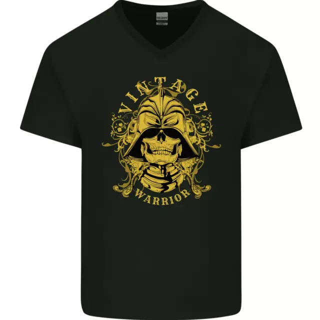 T-shirt vintage Warrior Samurai Bushido MMA Skull da uomo scollo a V cotone
