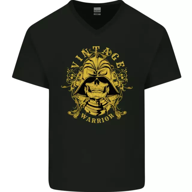 Vintage Warrior Samurai Bushido MMA Skull Mens V-Neck Cotton T-Shirt
